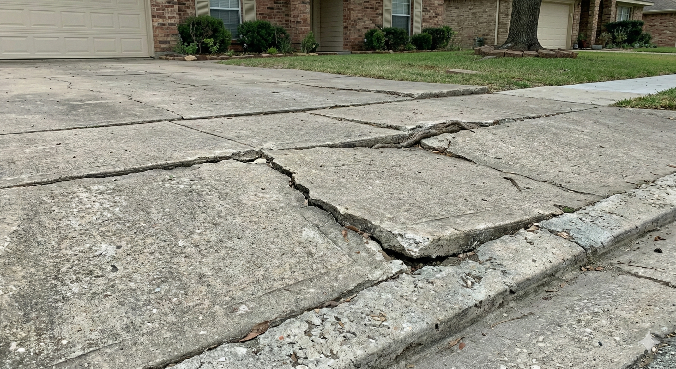 Repairing cracked driveway caused by tree roots