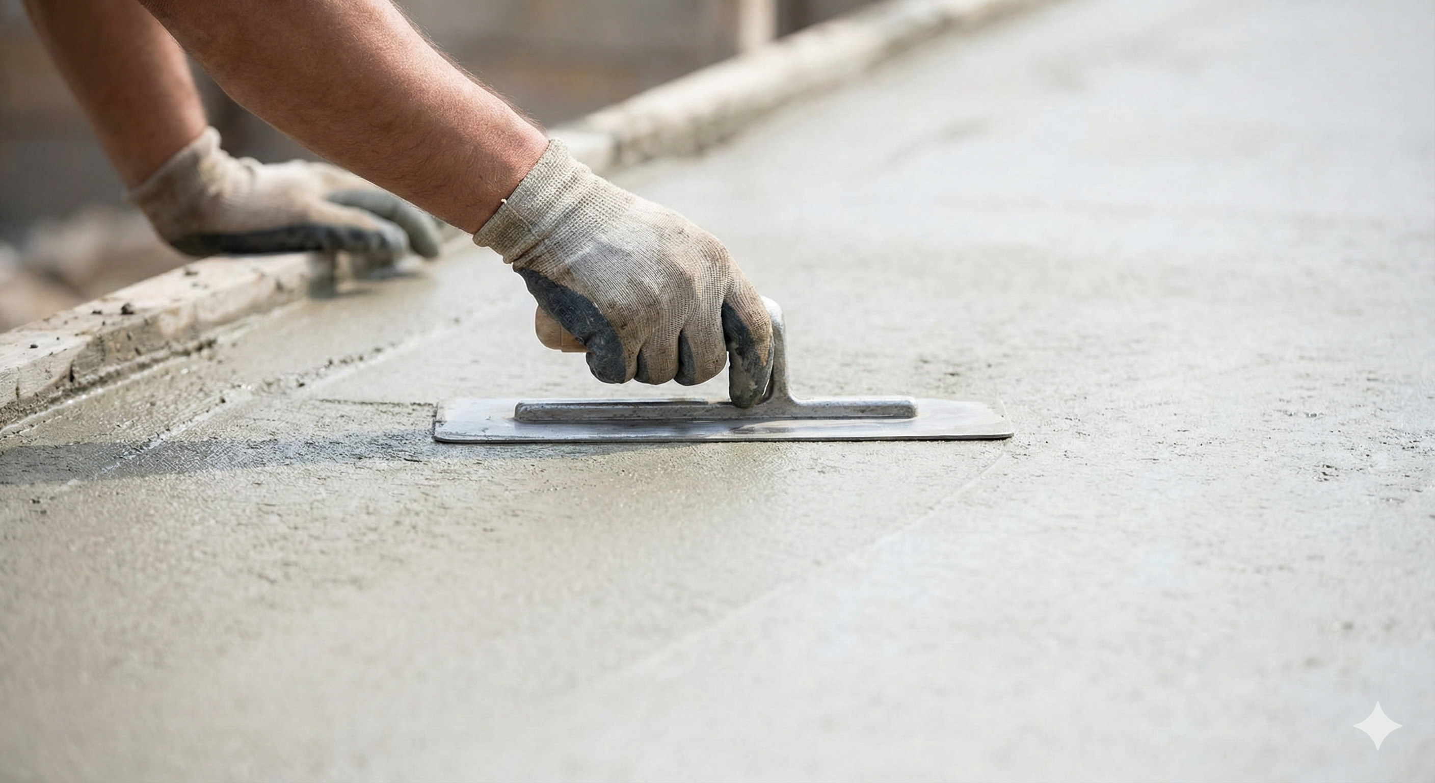 Expert concrete finishing trowel close up