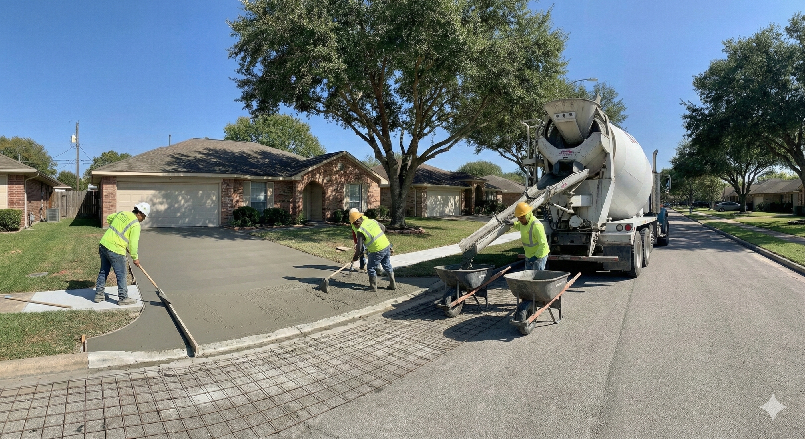 Pouring reinforced concrete driveway in Sterling Green